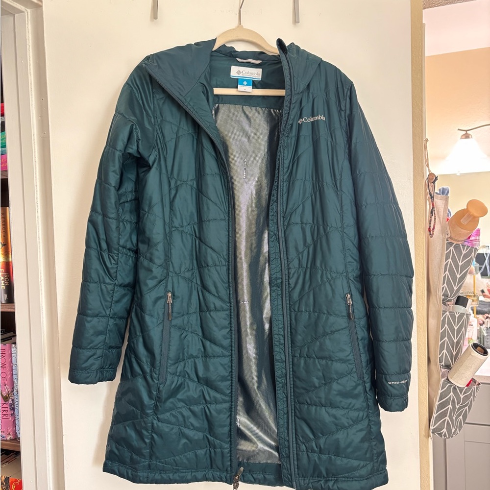 Columbia Women's Teal Quilted Hooded Long Puffer Coat